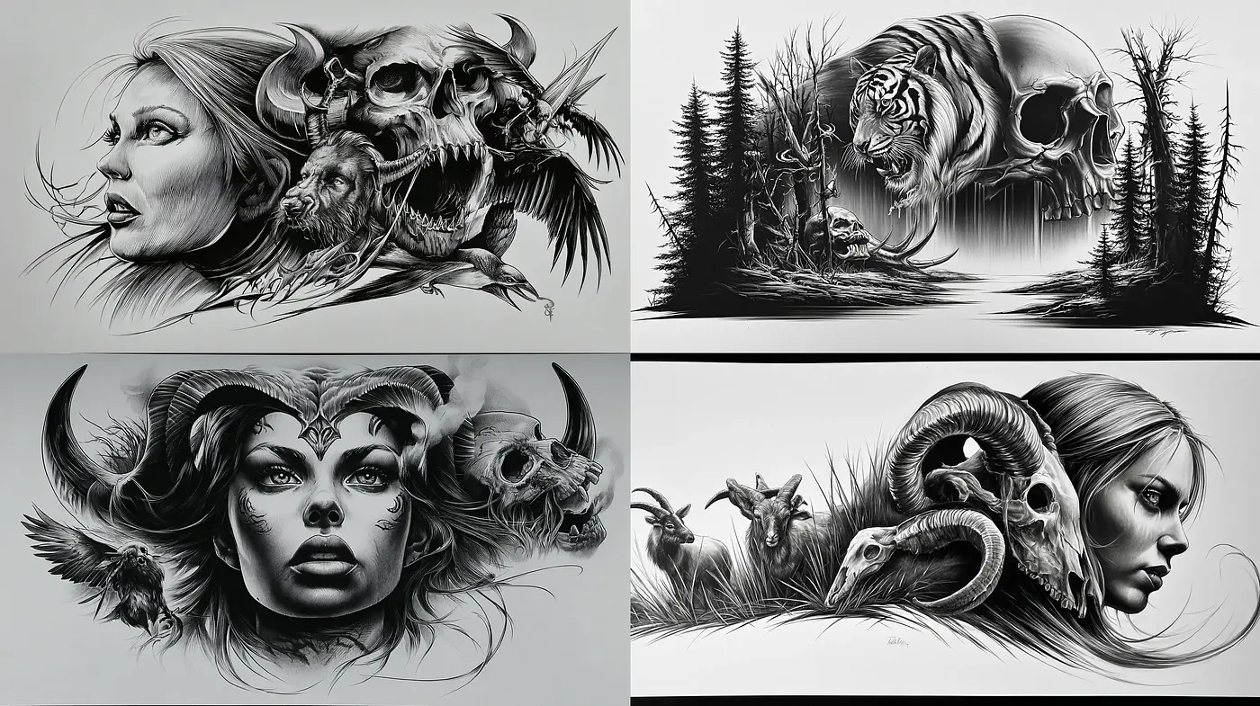 Monochromatic Illustrative Fantasy with a Dark, Edgy Focus - Midjourney sref style