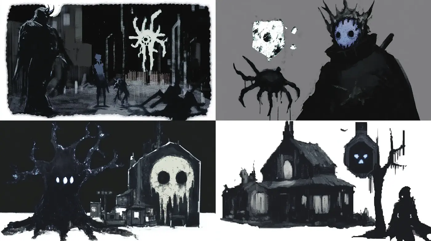 Ethereal Nocturne: A Gloom-Infused Monochromatic Dreamscape - Midjourney sref style