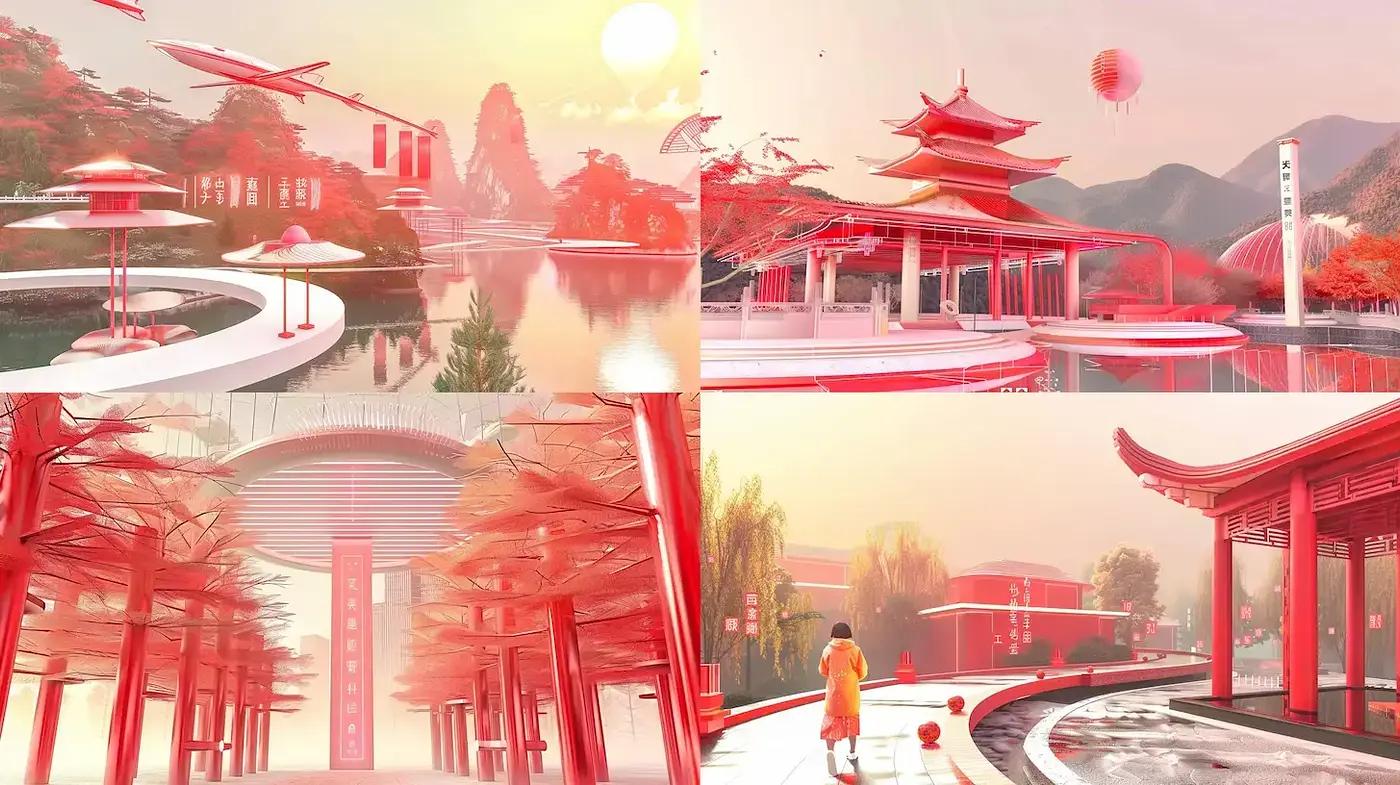 Harmonious Fusion of Cultural Elements in a Surreal Landscape - Midjourney sref style