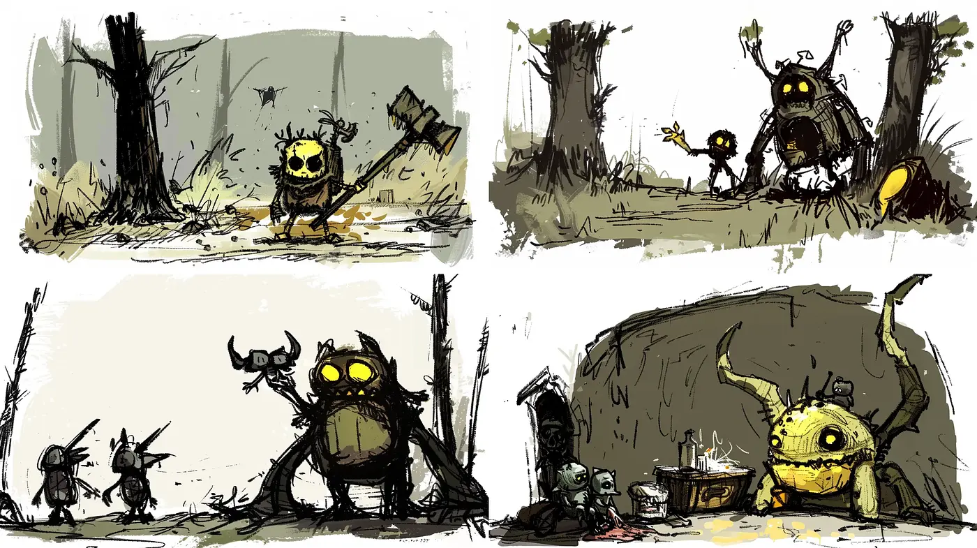 Whimsically Gritty Sketchbook Adventure - Midjourney sref style