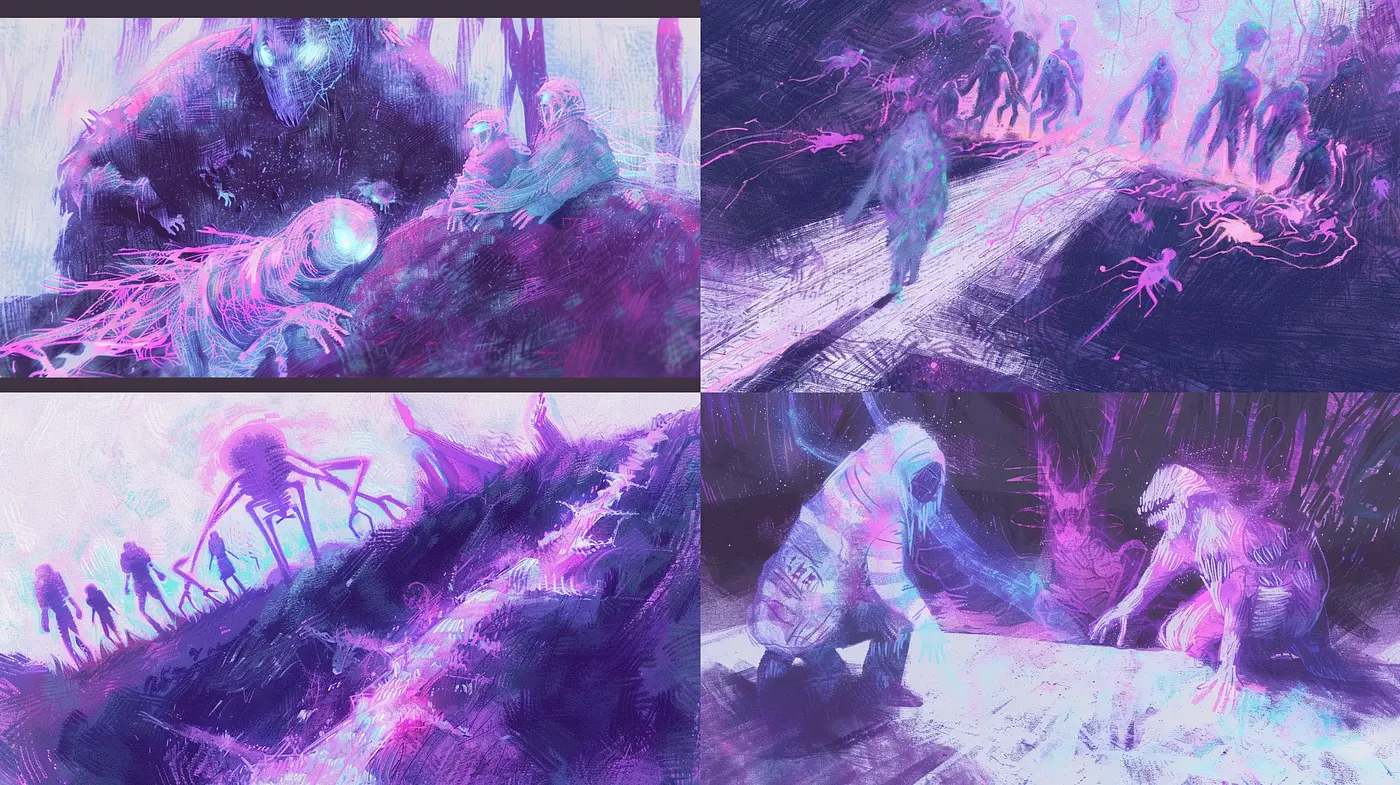 Ethereal Dreamscape Visions in Monochromatic Violet - Midjourney sref style