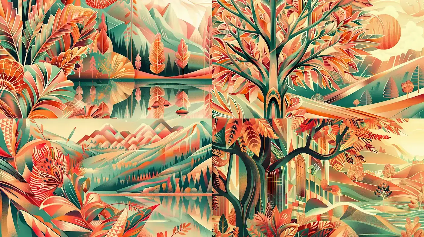 Vibrant and Harmonious Nature-Inspired Illustrations - Midjourney sref style