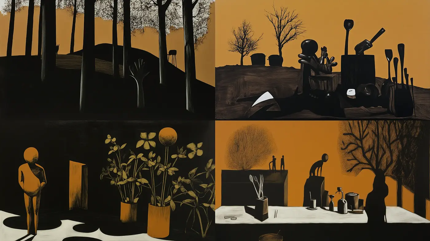 Silhouette and Shadow: A Dance of Contrast in Monochromatic Harmony - Midjourney sref style
