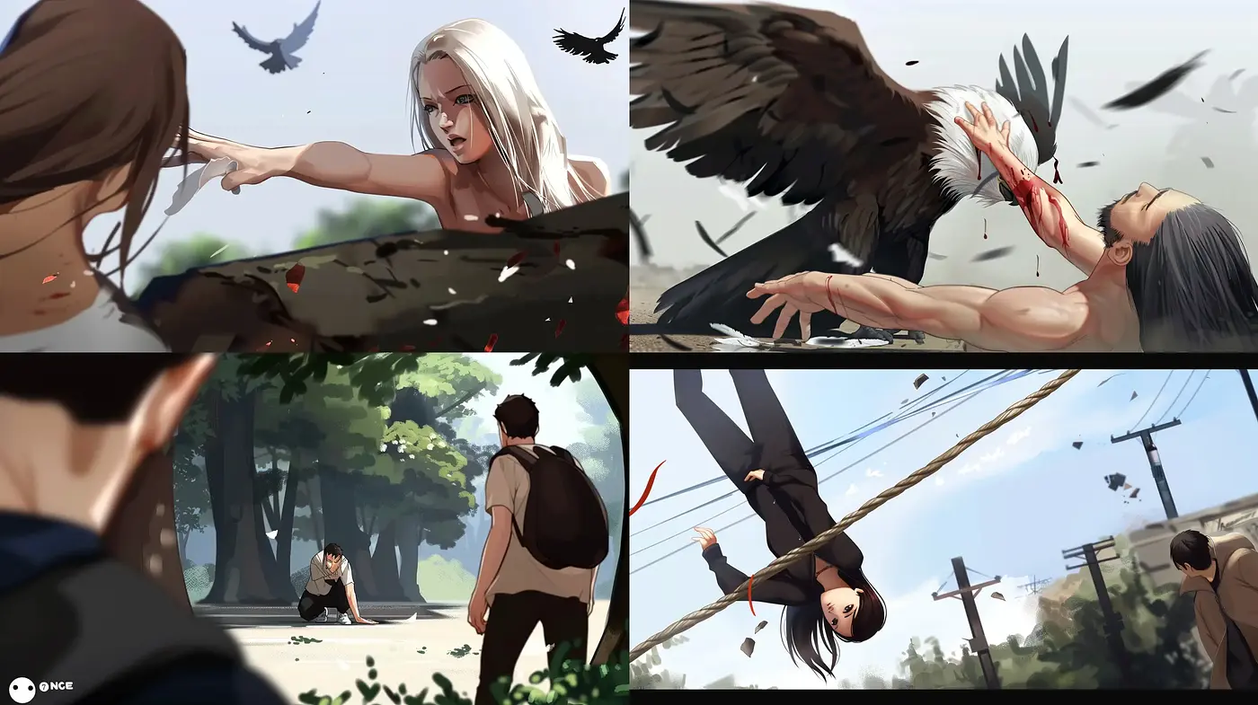 Dynamic Anime-Inspired Cinematic Frames with Nature's Embrace - Midjourney sref style