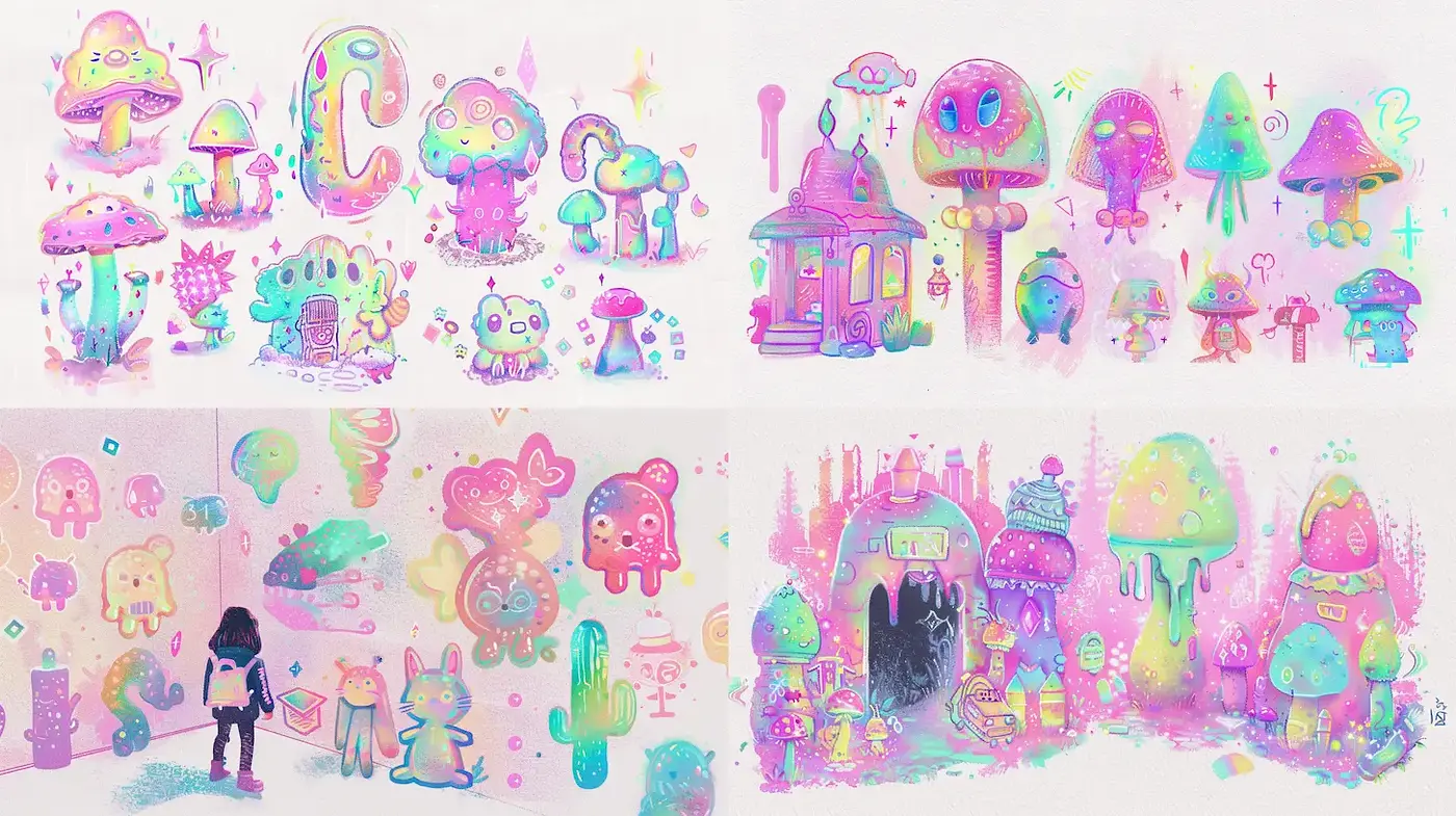 Whimsical Dreamlike Aesthetic with Playful Imagery - Midjourney sref style