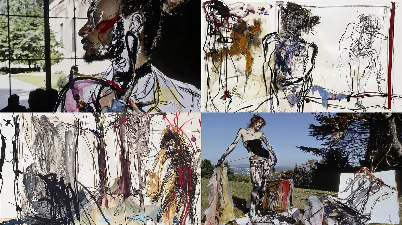 Abstract Fragmentation: Deconstructed Human Forms in Monochrome and Crimson - Midjourney sref style