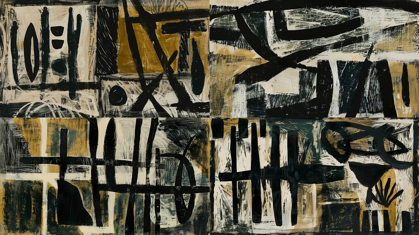 Abstract Expressionist Echoes with Earthy Tones and Dynamic Brushwork - Midjourney sref style