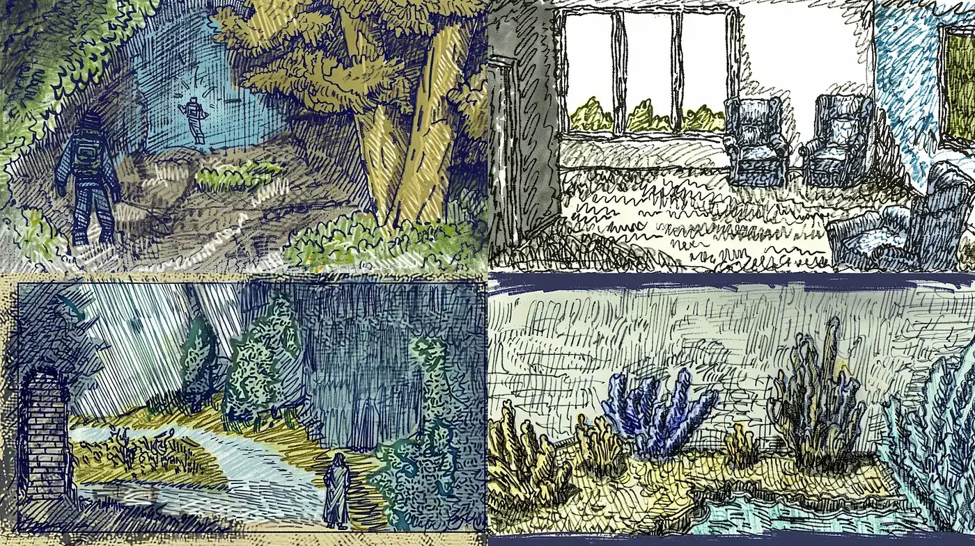 Intricate Pen and Ink Illustrations with a Somber Yet Inviting Ambience - Midjourney sref style