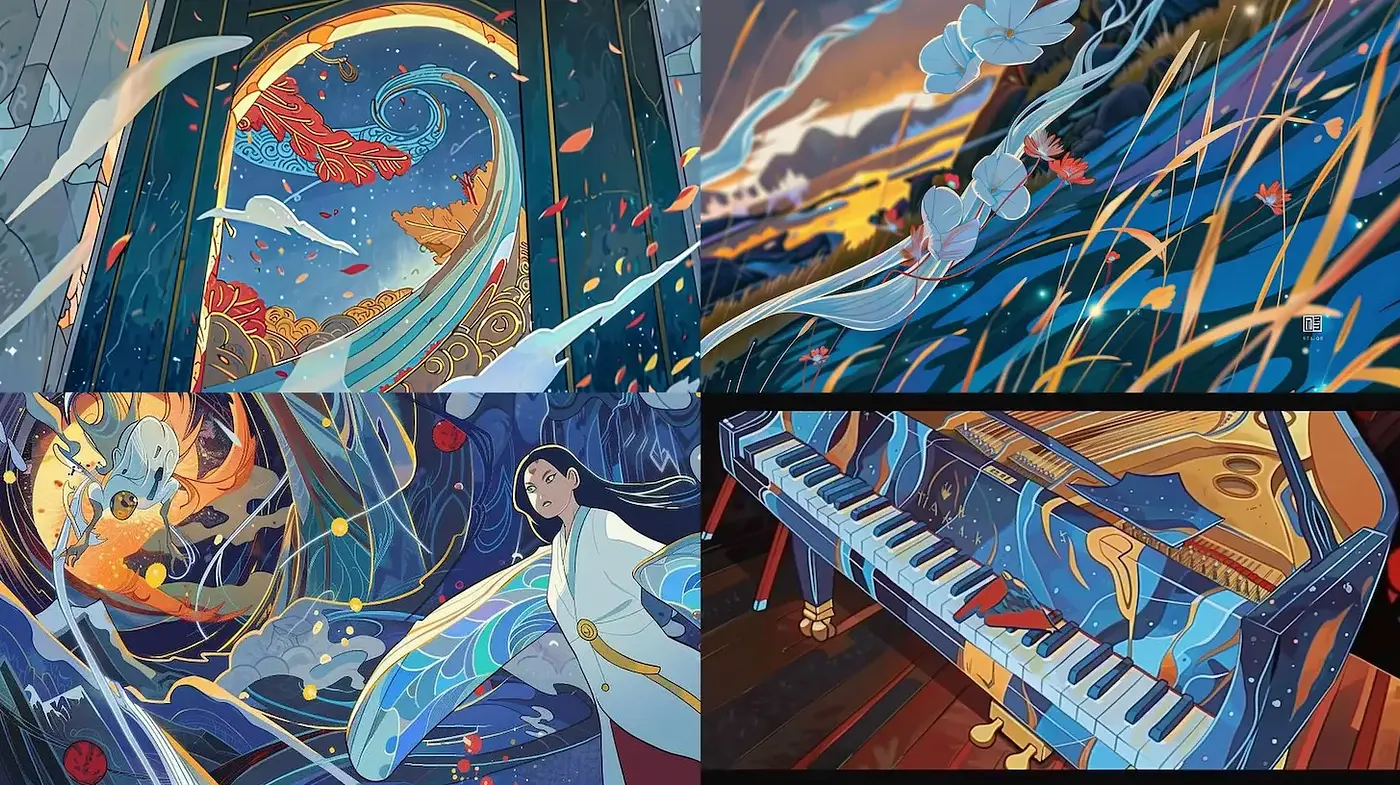 Serene and Lush Visuals Evoking a Harmonious Flow of Nature and Fantasy - Midjourney sref style