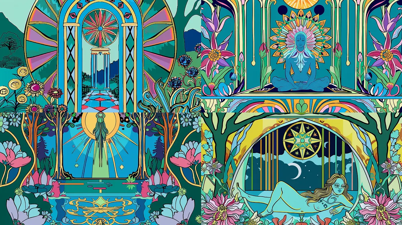 Enchanted Art Nouveau Visions with a Psychedelic Twist - Midjourney sref style