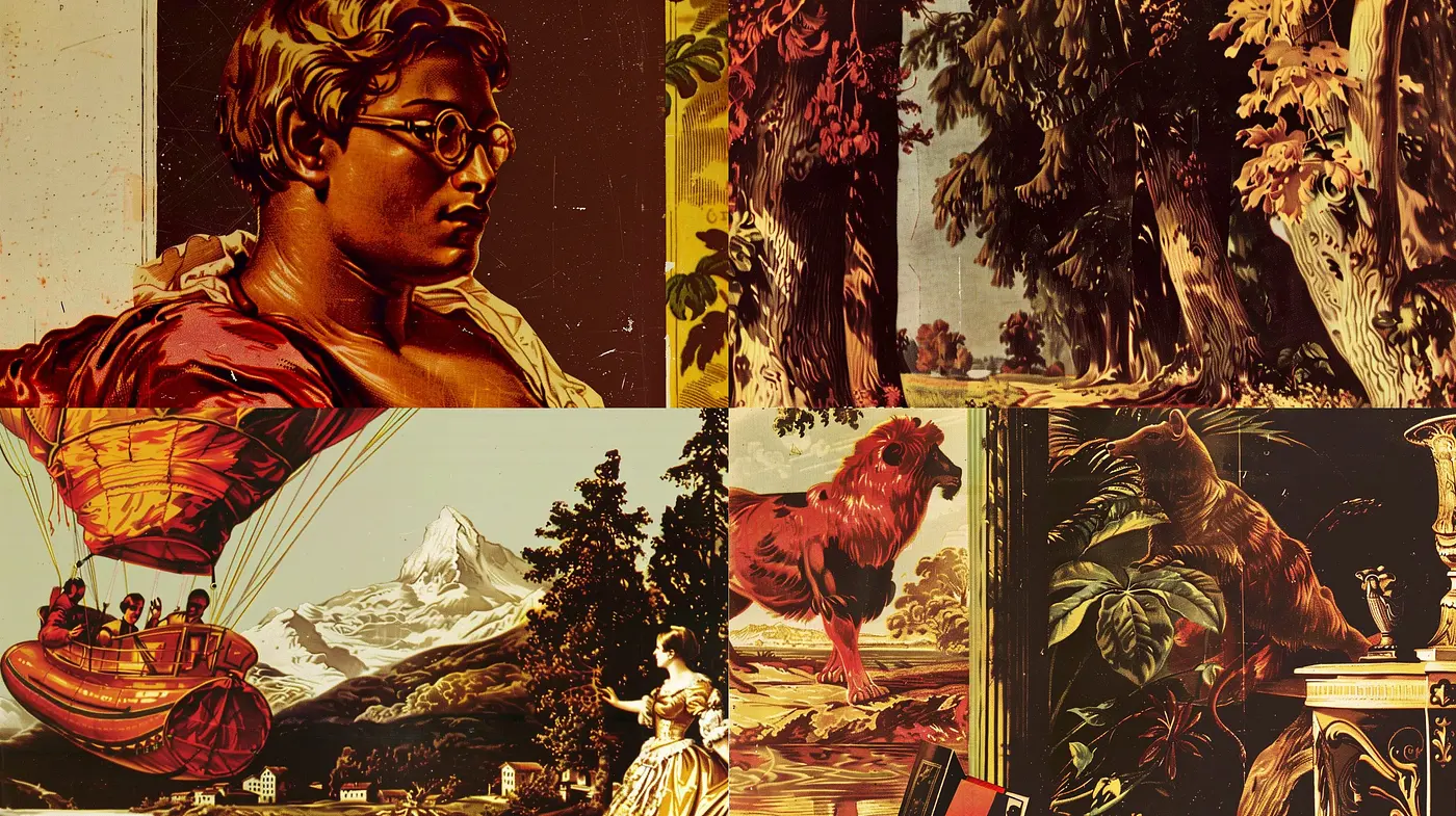 A Collection of Sepia-Toned Storybook Vignettes with Romantic Realism - Midjourney sref style