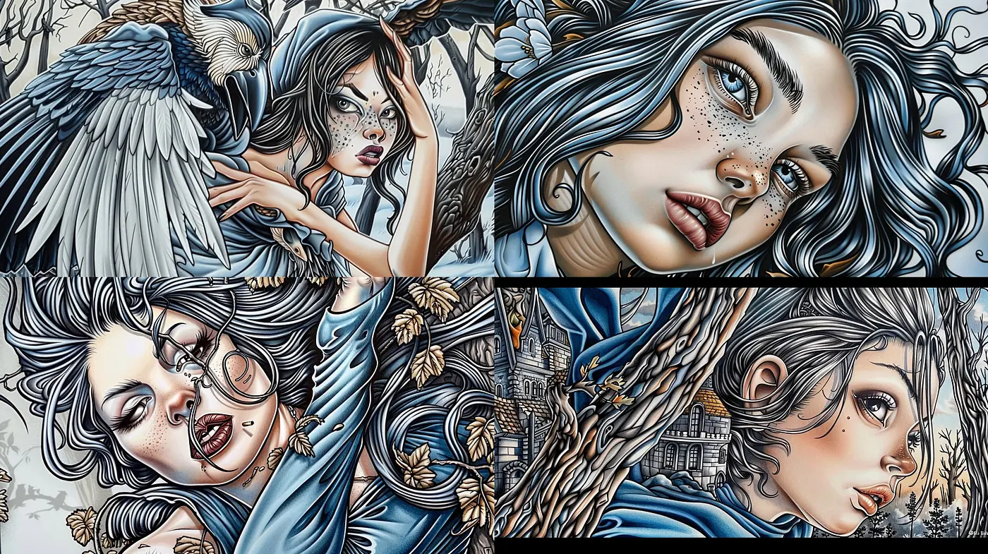 Enigmatic Blue-Tinged Portraiture with Nostalgic and Surreal Elements - Midjourney sref style