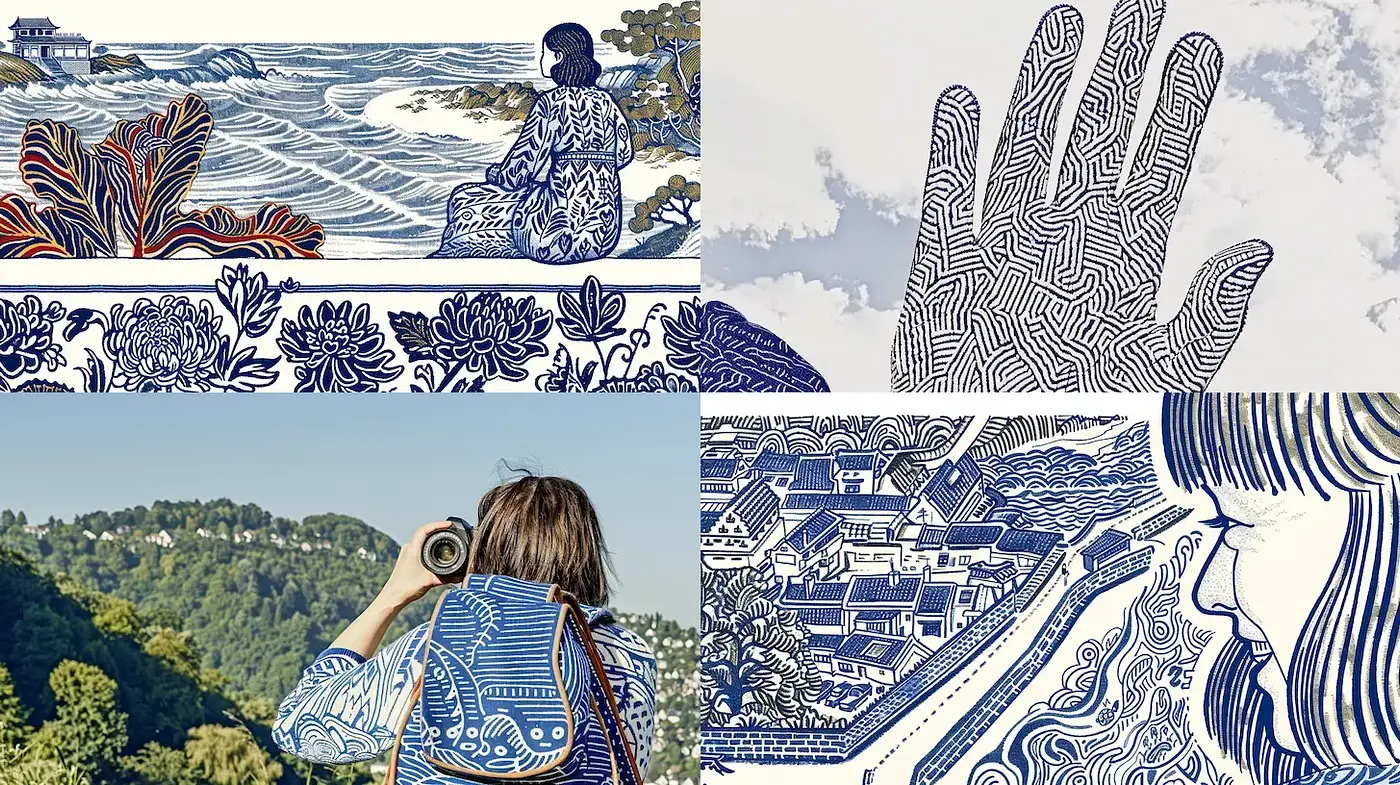 Consistent Aesthetic Featuring Illustrative Line Art with Nature Motifs - Midjourney sref style