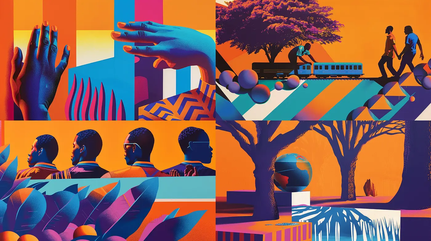 Saturated Harmony: A Vivid Blend of Retro-Futurism and Geometric Abstraction - Midjourney sref style