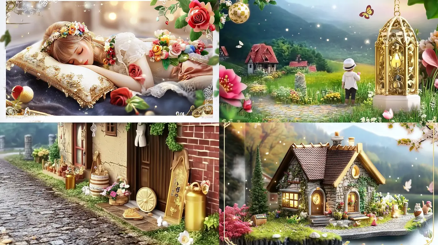 Enchanted Storybook Serenity: A Harmonious Blend of Whimsical Charm and Rustic Elegance - Midjourney sref style