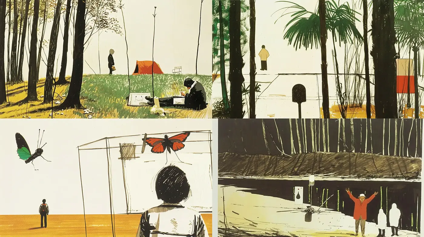 Transitory Moments in Stylized Wilderness: A Melding of Graphic Novel and Painterly Elegance - Midjourney sref style