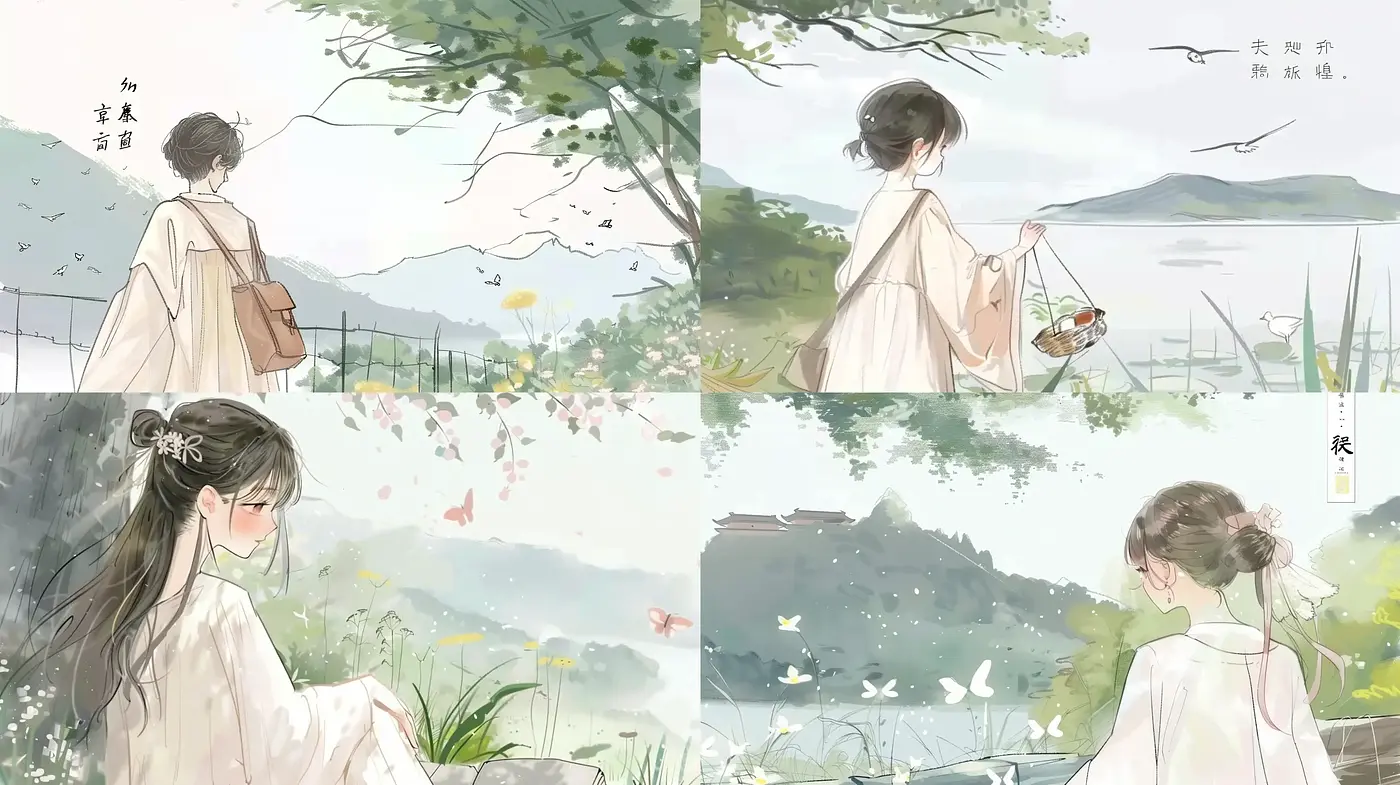 Pastoral Elegance: A Watercolor Fusion of Serenity and Nostalgia - Midjourney sref style