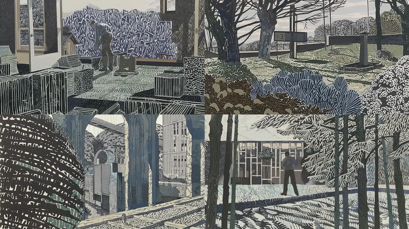 Stylized Depictions of Nature with a Grayscale Emotional Undertone - Midjourney sref style