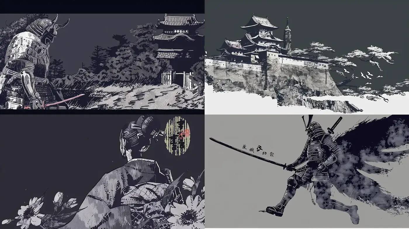 Dynamic Eastern-inspired imagery with a blend of traditional and modern elements - Midjourney sref style