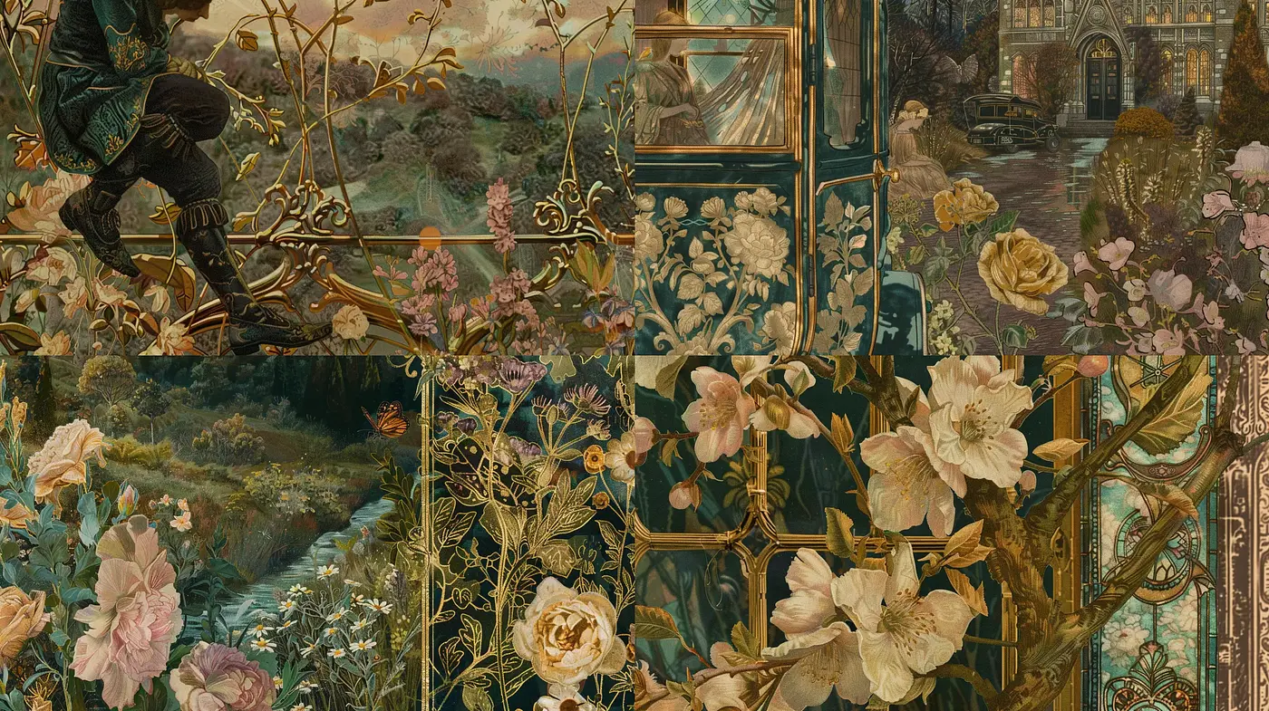 Enchanting Arcana: A Tapestry of Florals and Verdant Dreamscapes - Midjourney sref style