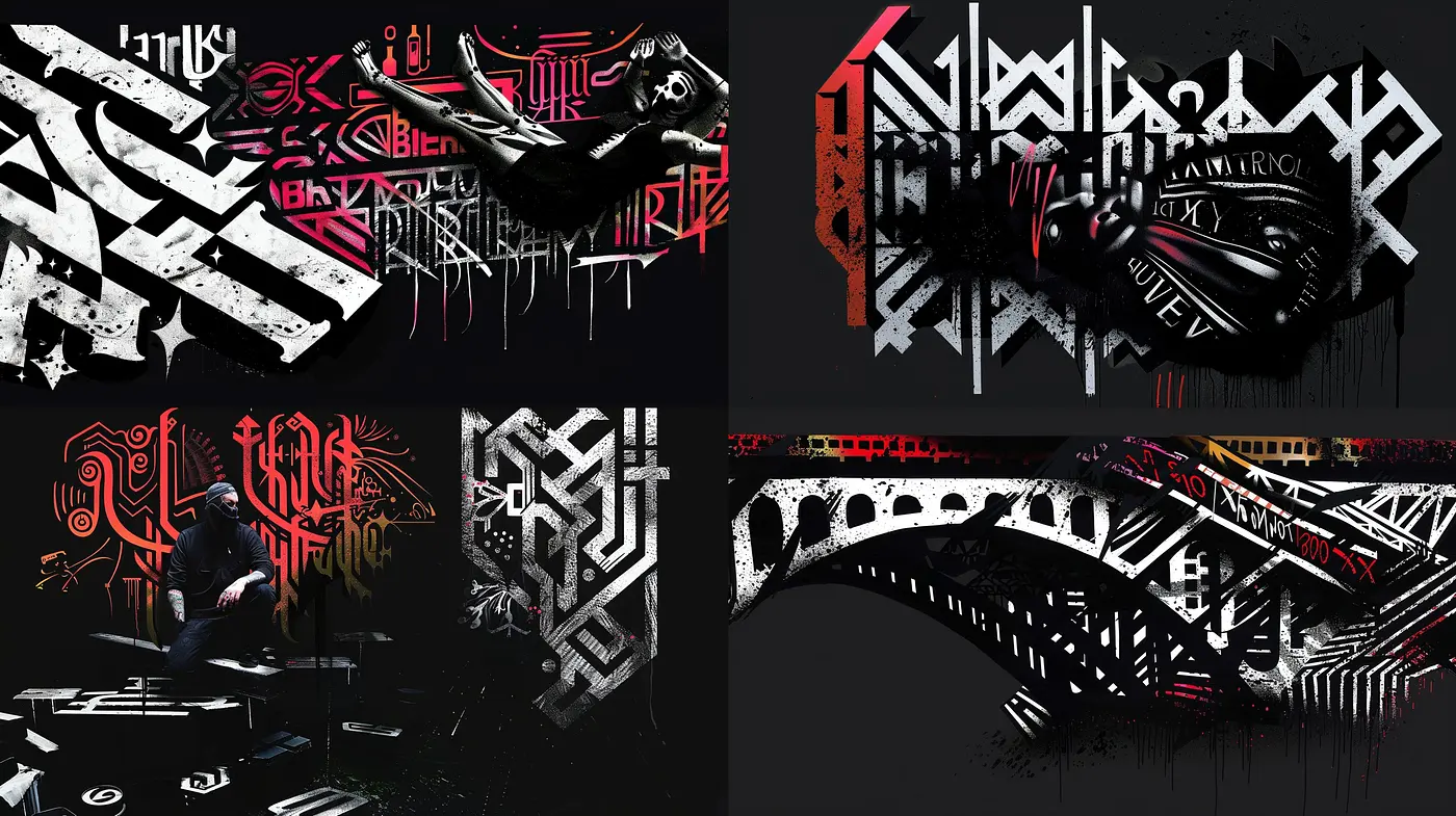 Stylized Urban Graffiti: A Fusion of Calligraphy and Street Art Aesthetics - Midjourney sref style