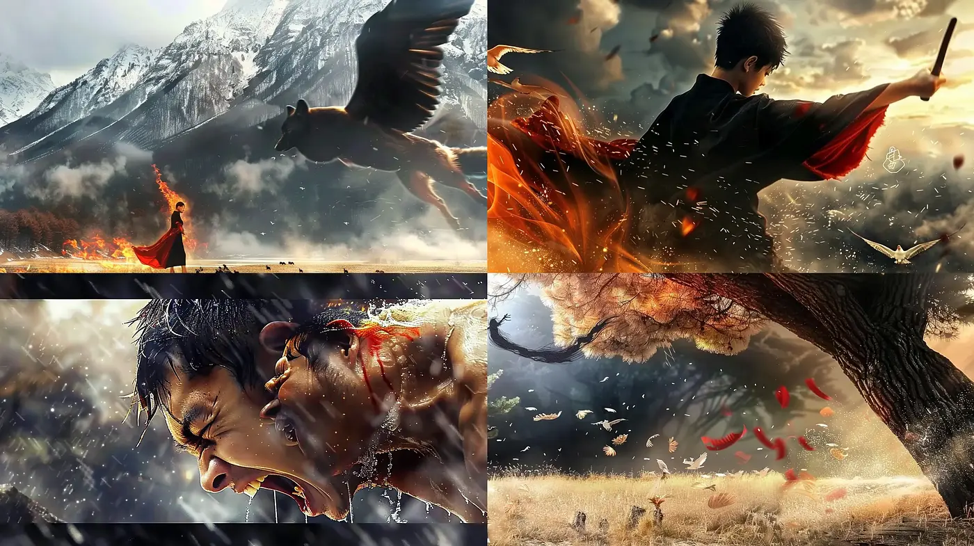 Dynamic Elemental Cinematic Renderings with Dramatic Complexity - Midjourney sref style