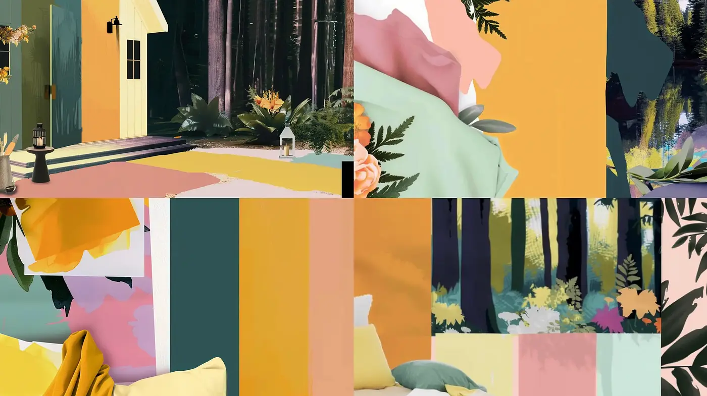 Harmonious Botanical Illustrations in Modernist Flat Colors - Midjourney sref style