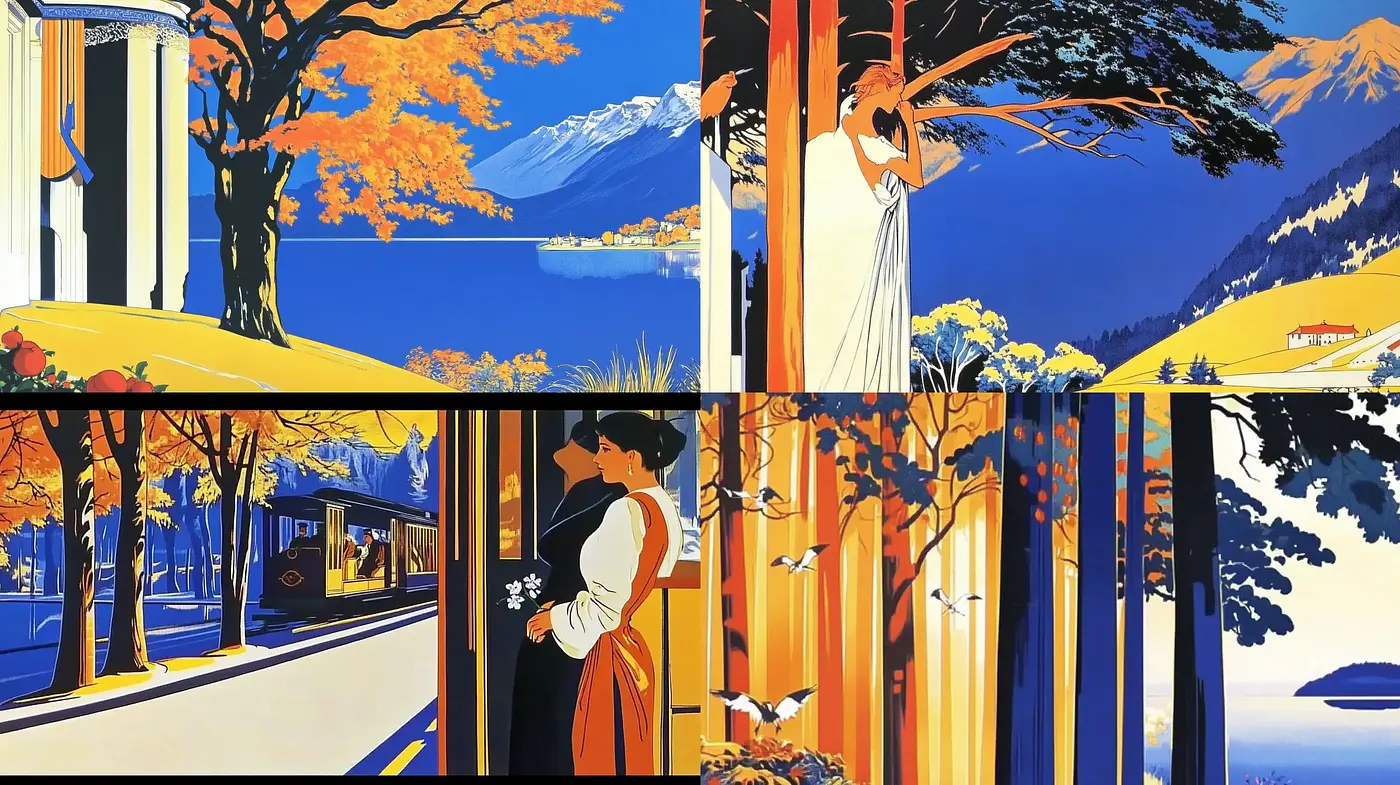 Vibrant Serenity: A Journey Through Stylized Seasons - Midjourney sref style