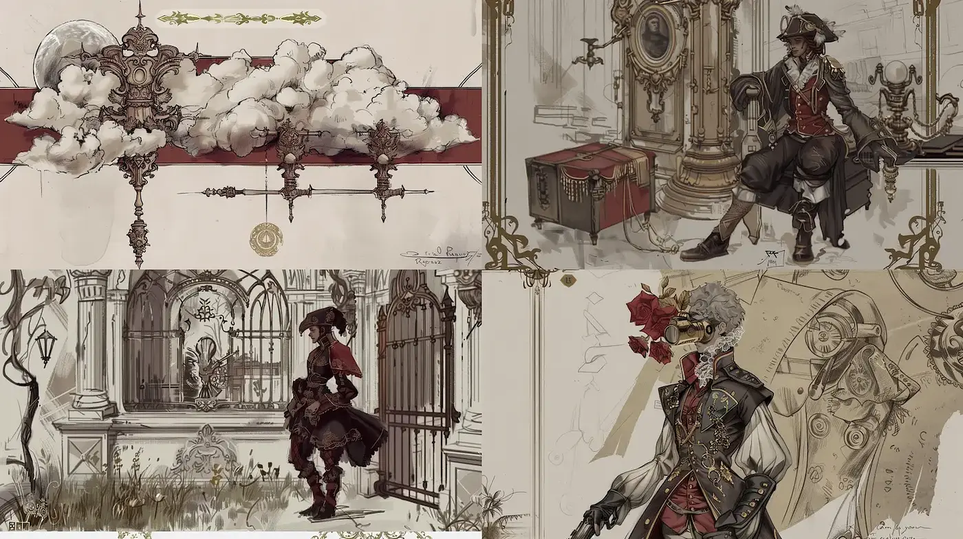 Intricate Steampunk Aesthetic with Intriguing Character Design and Decorative Elements - Midjourney sref style