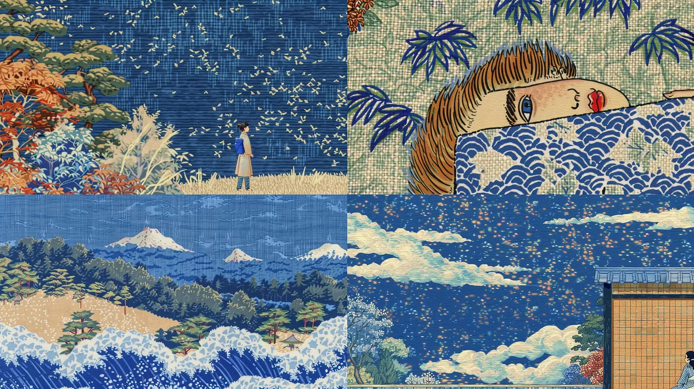 Harmonious Ukiyo-e Waves: A Contemporary Digital Tapestry of Japanese Woodblock Inspirations - Midjourney sref style