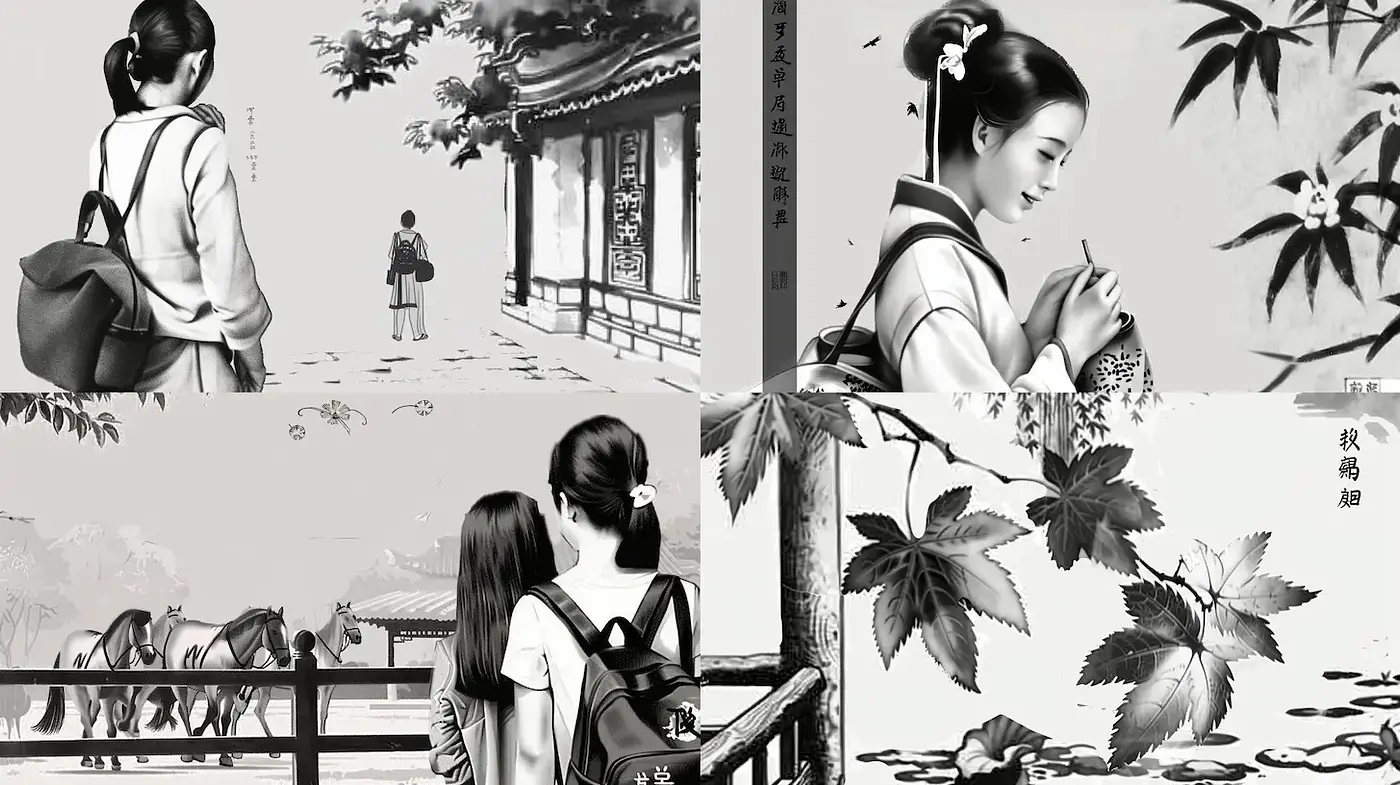 Elegant and Serene Black and White Illustrations with Cultural Influences - Midjourney sref style