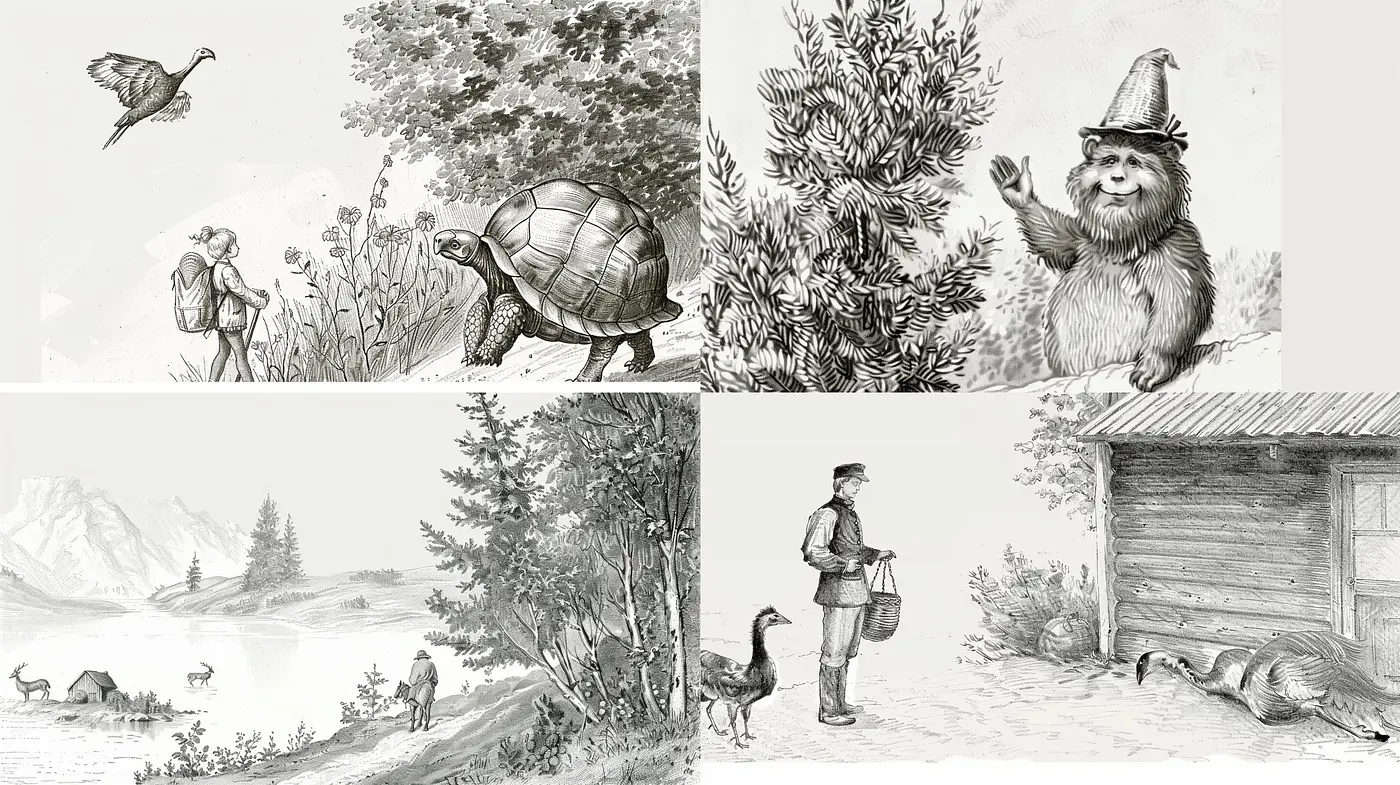 Monochromatic Whimsy: Engraving-Style Fantasy in Grayscale - Midjourney sref style