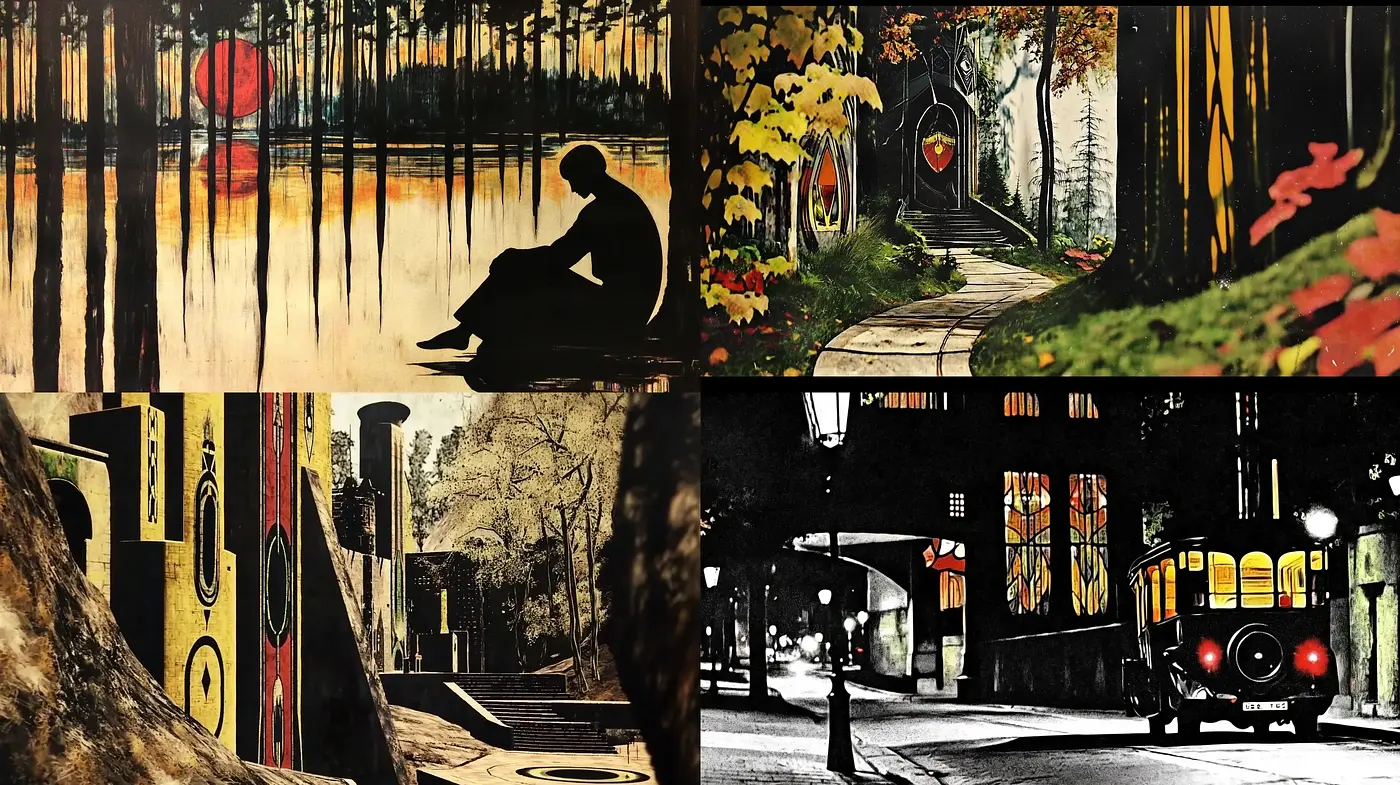 Whimsical Noir Fusion: An Enigmatic Blend of Color and Monochrome - Midjourney sref style