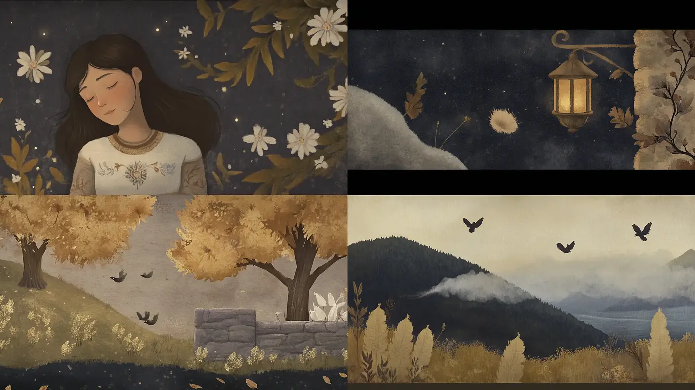 Ethereal Twilight: A Serene Blend of Earthy Tones and Dreamy Textures - Midjourney sref style