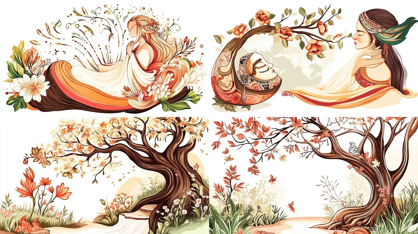 Whimsical Nature Tales: An Artistic Harmony of Florals and Elegance - Midjourney sref style