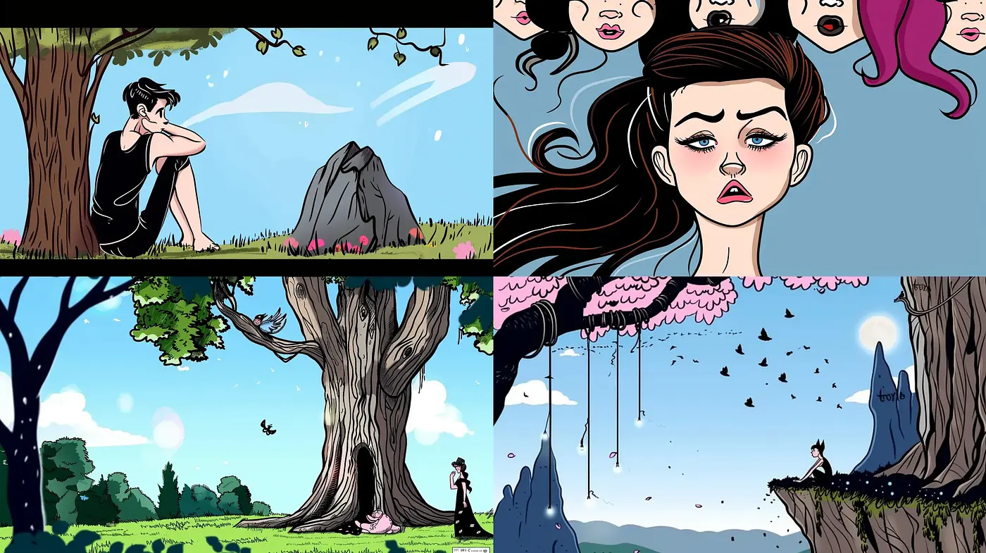 Stylized Graphic Narratives: A Fusion of Vibrant Tones and Expressive Characters - Midjourney sref style