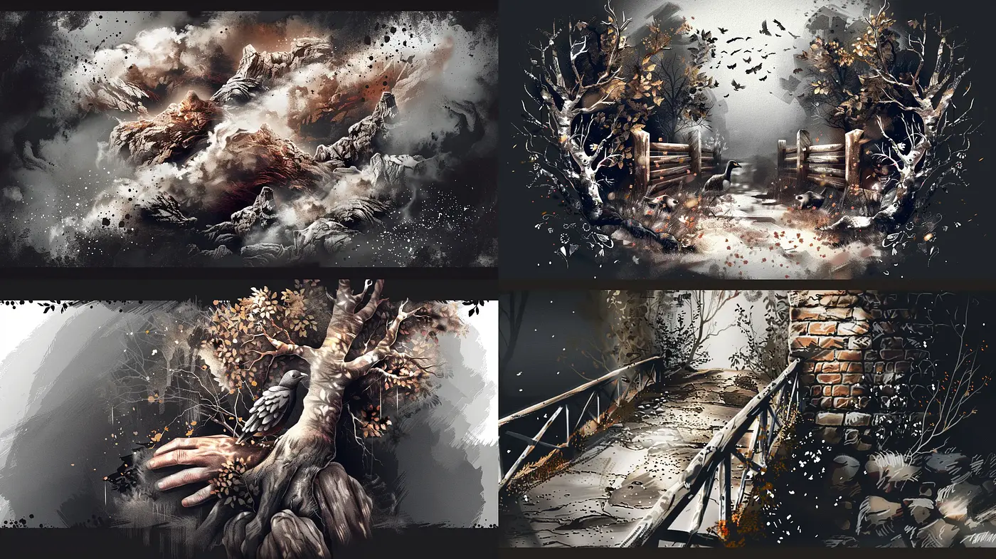 Mysterious Enigmatic Vistas: An Evocative Journey Through Stylized Natural Landscapes - Midjourney sref style