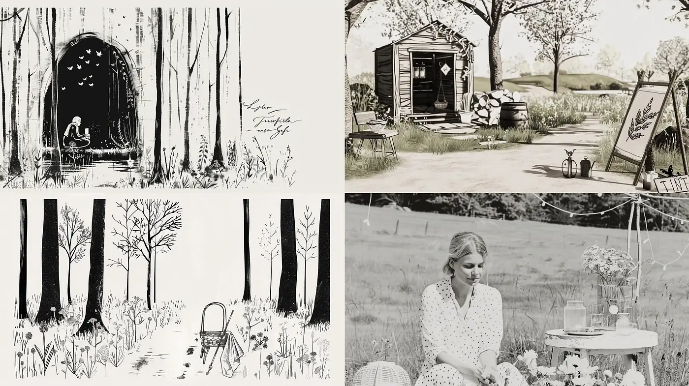 Monochrome Whispers of Pastoral Serenity - Midjourney sref style