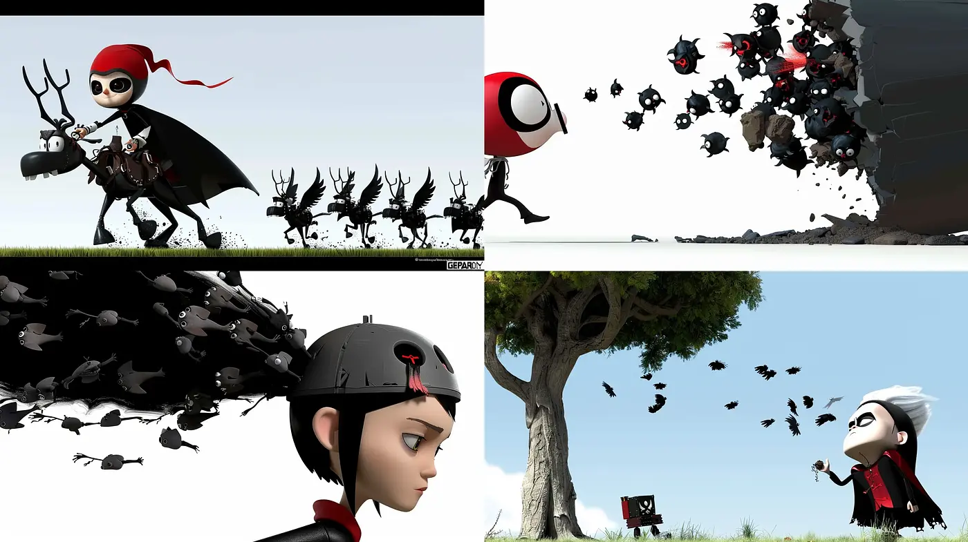Stylized Surrealistic Adventure through Chromatic Contrasts and Whimsical Shadows - Midjourney sref style