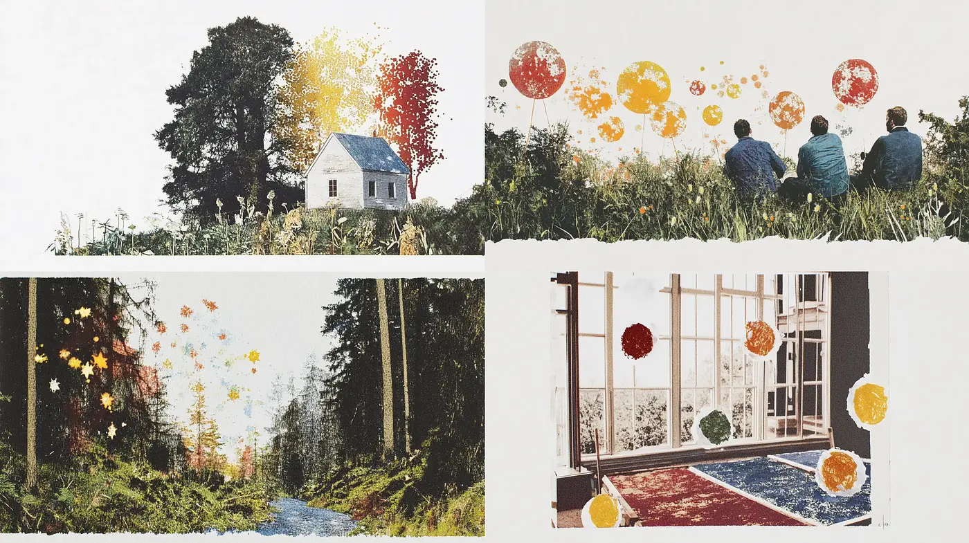 Transient Seasons Mosaic: A Fusion of Pointillism and Contemporary Textures - Midjourney sref style