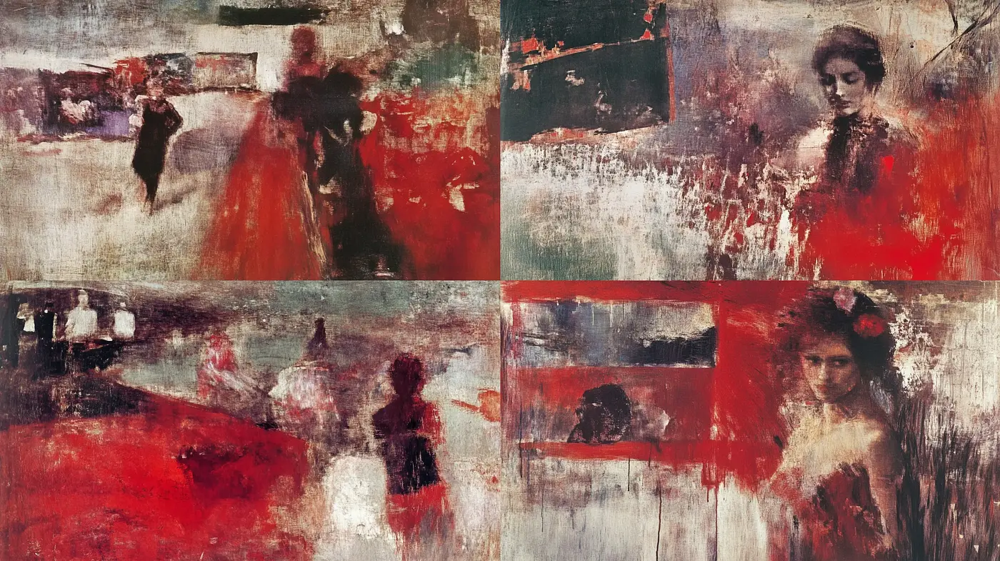 Abstract Expressionist Echoes in Red and Earth Tones - Midjourney sref style