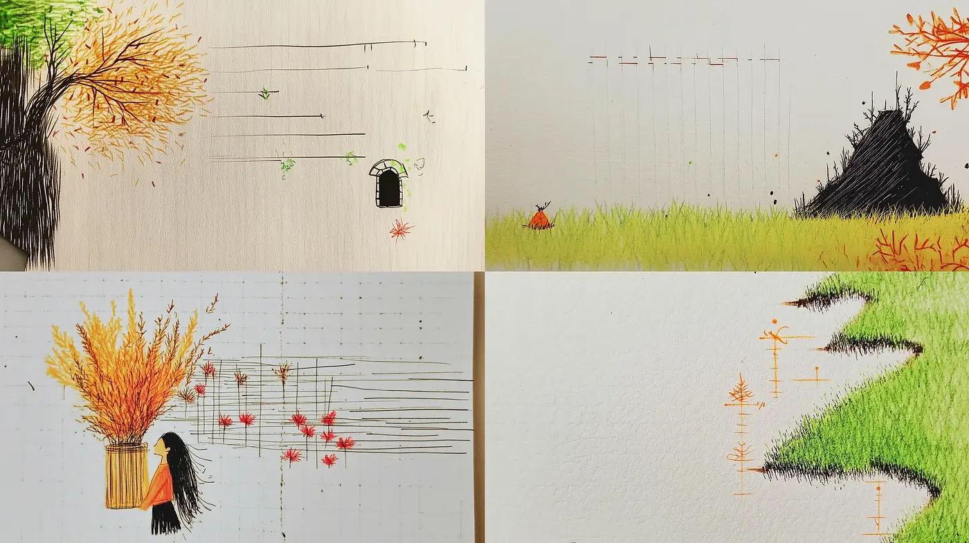 Thread Sketched Nature: A Harmonious Blend of Embroidery and Minimalism - Midjourney sref style