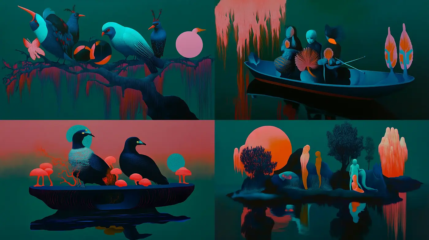 Surreal Nocturne Avian Dreamscape - Midjourney sref style