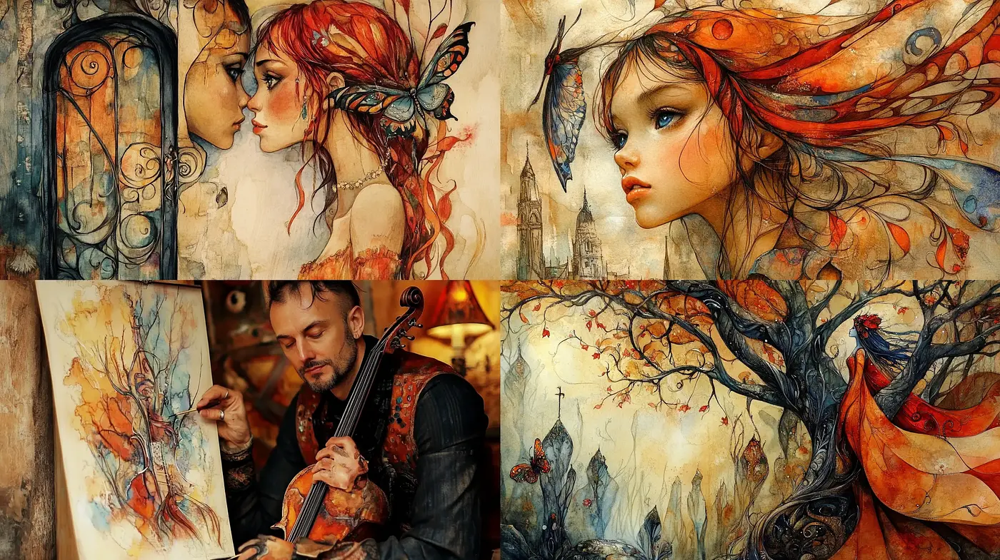 Whimsical Autumn Reverie: A Fusion of Organic Forms and Vivid Textures - Midjourney sref style
