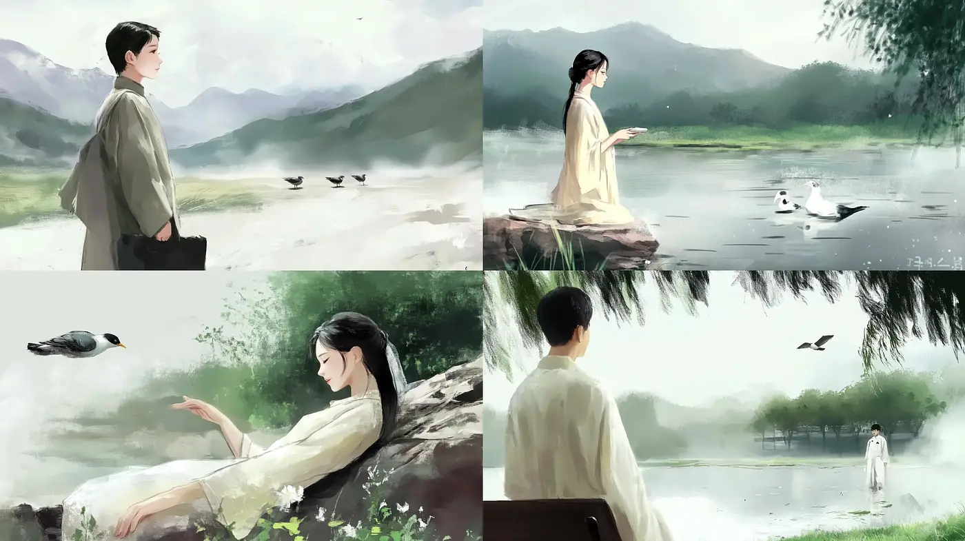 Serene Eastern Watercolor Vistas with a Whisper of Impressionism - Midjourney sref style