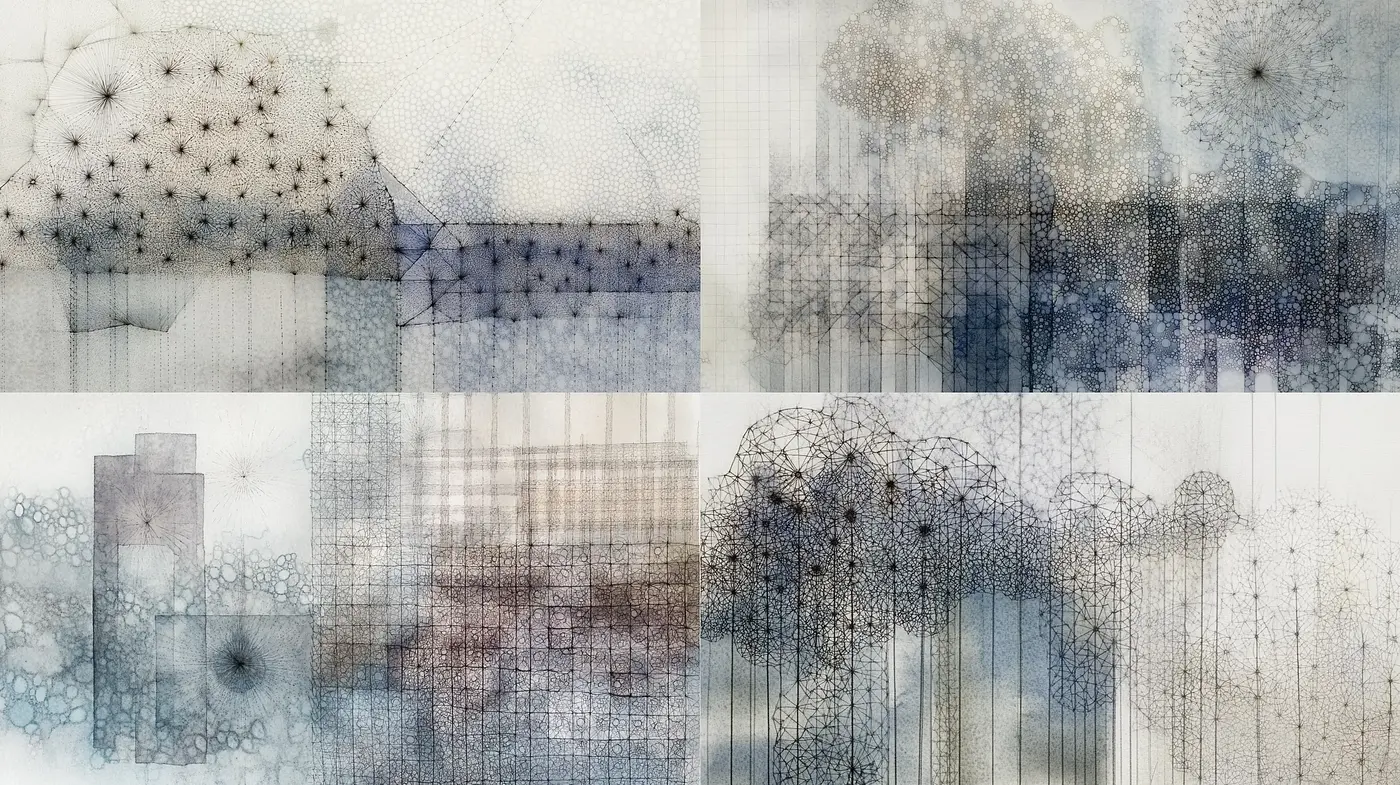 Ethereal Geometric Dotted Dreamscape - Midjourney sref style