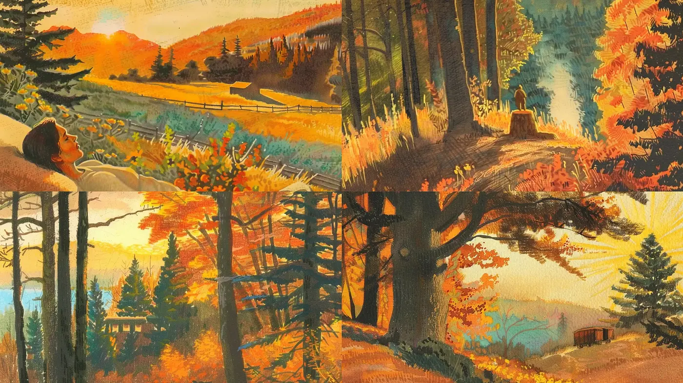 Autumnal Harmony: A Rustic Fusion of Nature and Warmth in Brushwork - Midjourney sref style