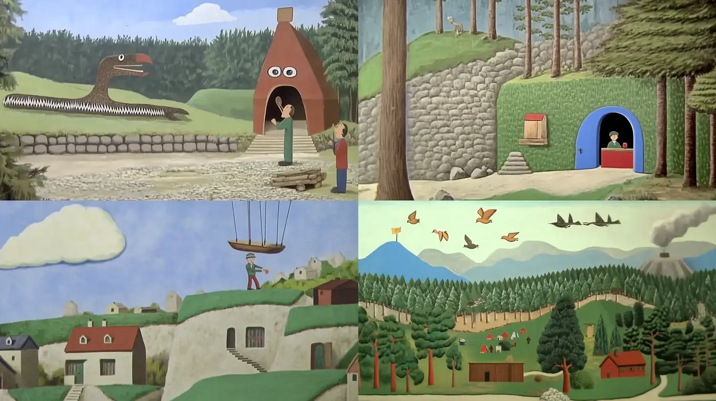 Enigmatic Storybook Countryside Scenes - Midjourney sref style