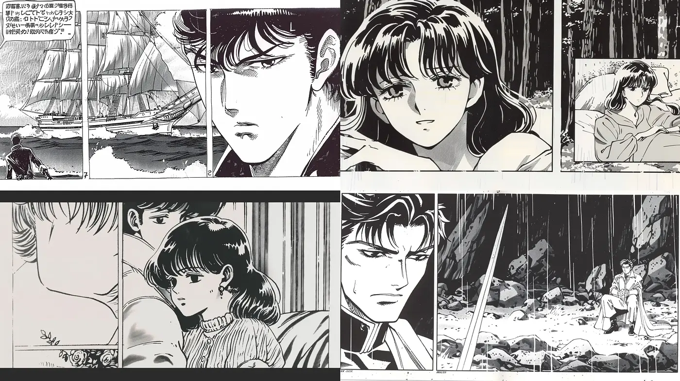 Monochromatic Manga-Inspired Illustrative Tableaus - Midjourney sref style