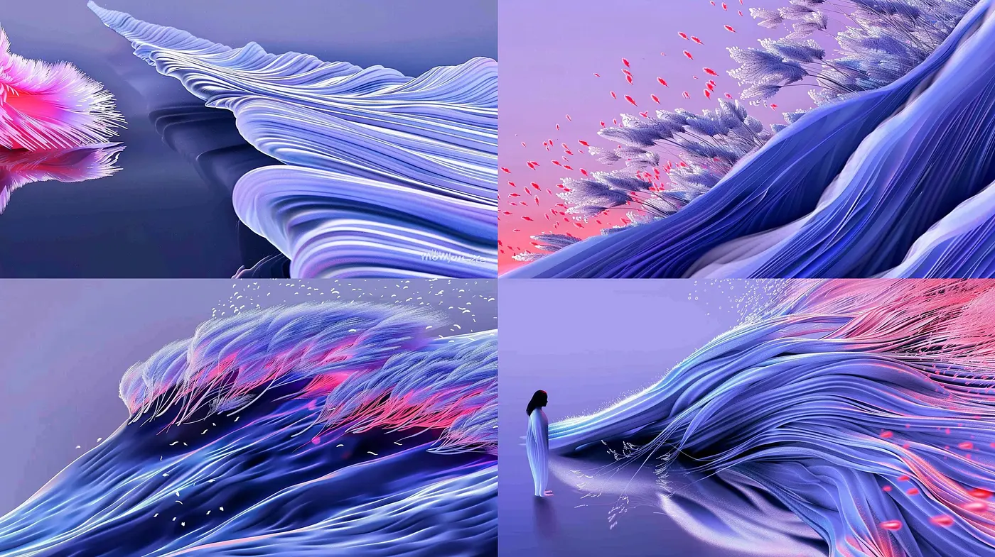Surreal Flowing Dreamscape: A Synthesis of Fluid Dynamics and Ethereal Hues - Midjourney sref style